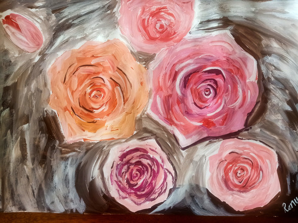 Roses (ART_7768_53100) - Handpainted Art Painting - 22in X 15in