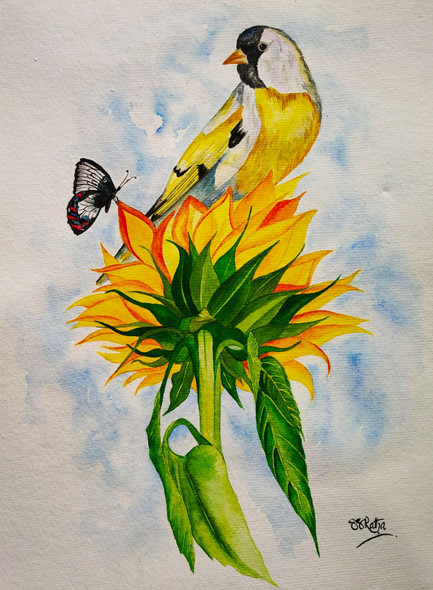 Sunflower (ART_7269_53112) - Handpainted Art Painting - 11in X 15in