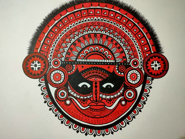 Theyyam  (ART_7797_53096) - Handpainted Art Painting - 12in X 16in