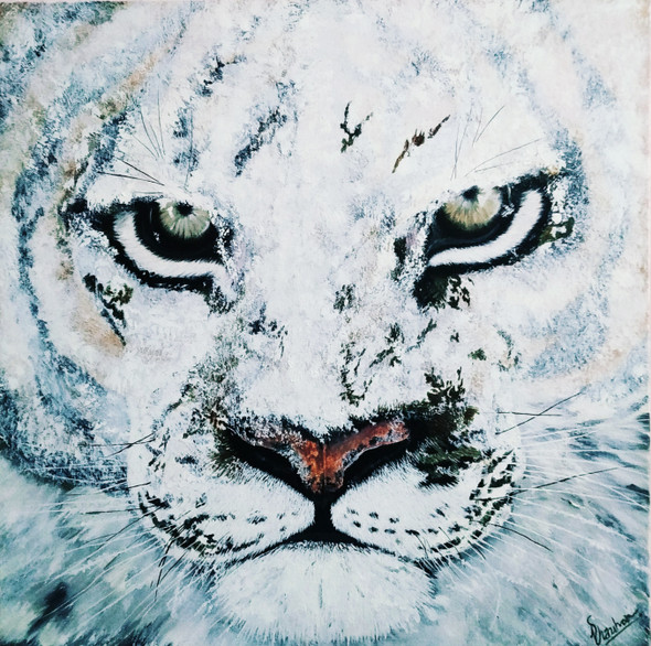 CAMOUFLAGE - Tiger covered in snow (ART_7786_52726) - Handpainted Art Painting - 24in X 24in