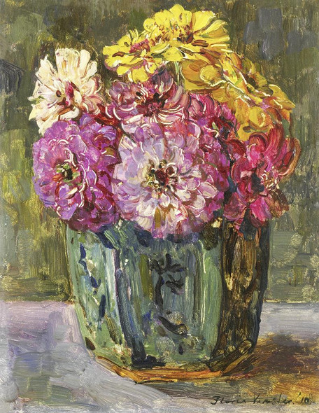 Still Life With Zinnias In A Green Jar (1910) by Floris Verster
(PRT_5531) - Canvas Art Print - 18in X 23in