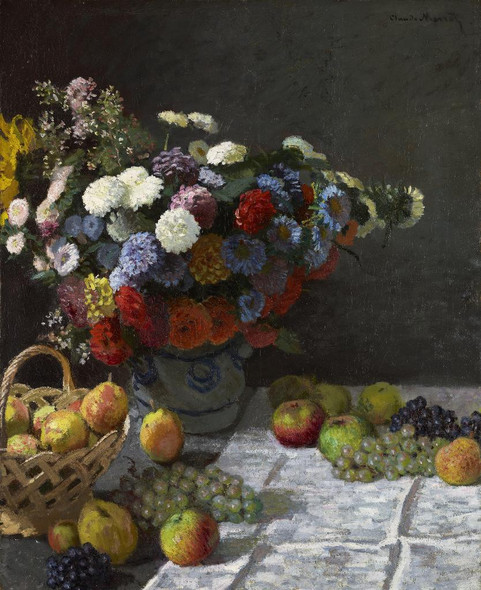 Still Life With Flowers And Fruit (1869) by  Claude Monet
(PRT_5232) - Canvas Art Print - 28in X 35in
