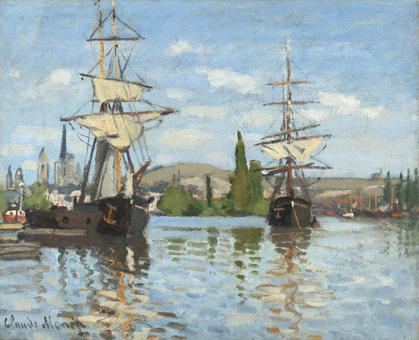 Ships Riding On The Seine At Rouen (1872‚Äì1873) by Claude Monet
(PRT_5276) - Canvas Art Print - 23in X 19in
