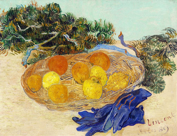 Still Life Of Oranges And Lemons With Blue Gloves (1889) by Vincent Van Gogh
(PRT_5324) - Canvas Art Print - 23in X 18in