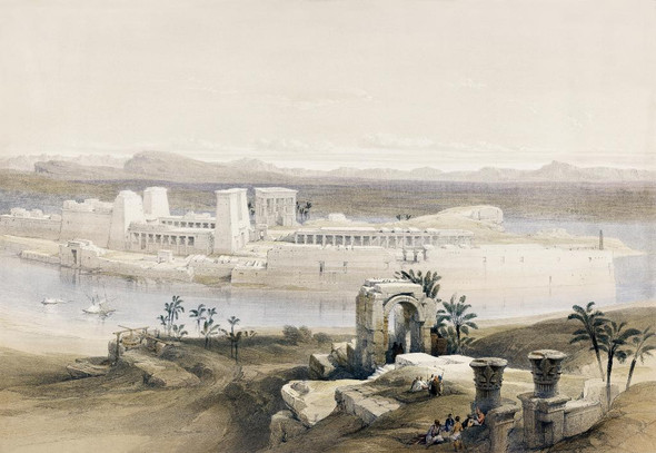 General View Of The Island Of Philae Nubia by  David Roberts 
(PRT_5510) - Canvas Art Print - 25in X 17in