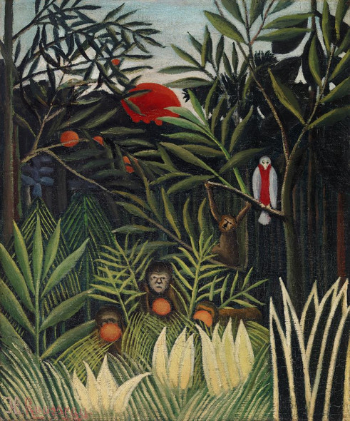 Monkeys And Parrot In The Virgin Forest (1905‚Äì1906) By Henri Rousseau (PRT_5660) - Canvas Art Print - 26in X 31in