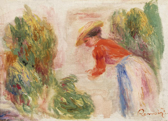 Woman Gathering Flowers (1906‚Äì1910) By Pierre-Auguste Renoir (PRT_5677) - Canvas Art Print - 27in X 20in