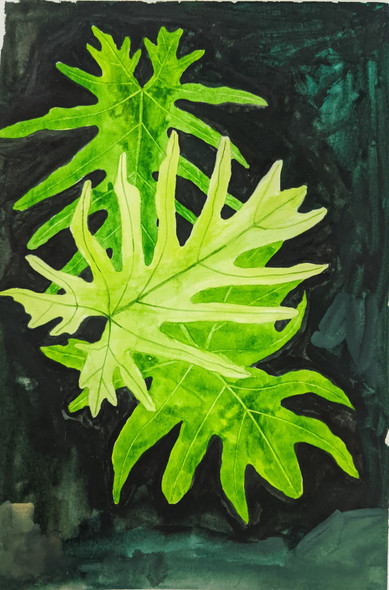 The positivity : Leaves (ART_7813_53208) - Handpainted Art Painting - 7in X 10in