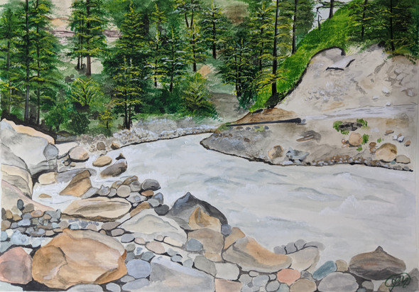 Nature in the Lap of Baspa Valley (ART_7813_53155) - Handpainted Art Painting - 12in X 8in