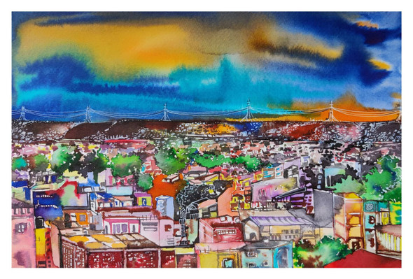 CITYSCAPE (ART_7850_53625) - Handpainted Art Painting - 16in X 10in