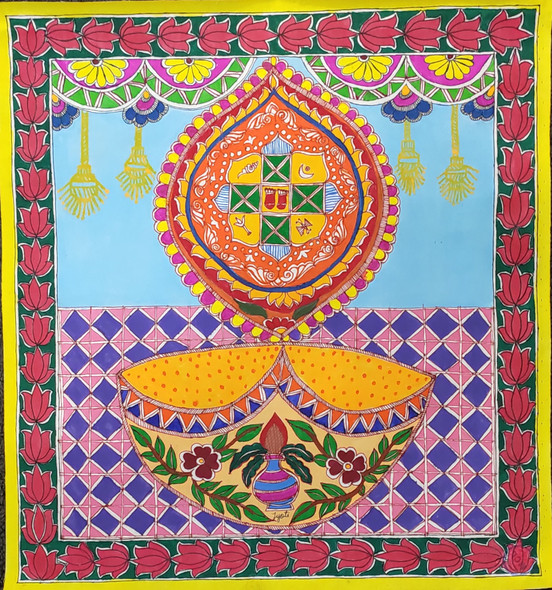 Madhubani - Diya (PRT_7230_53436) - Canvas Art Print - 17in X 18in