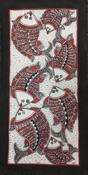 Madhubani - Fish Nexus (PRT_7230_53429) - Canvas Art Print - 11in X 18in