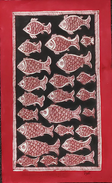 Madhubani - Fishes Whirls (PRT_7230_53428) - Canvas Art Print - 11in X 18in