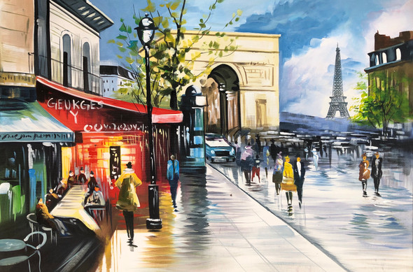 City view painting  (ART_6706_53410) - Handpainted Art Painting - 36in X 24in