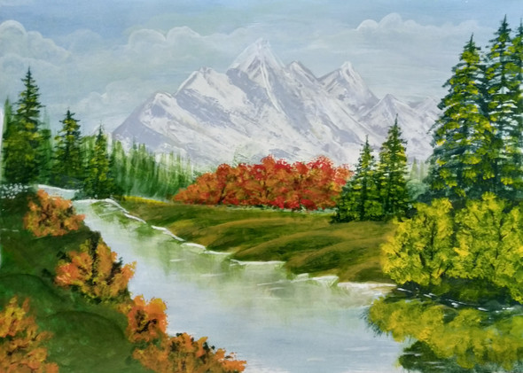 Calm River Flow (ART_7834_53857) - Handpainted Art Painting - 12in X 8in