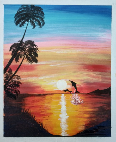 Sunset in a Lake (ART_7834_53846) - Handpainted Art Painting - 10in X 12in