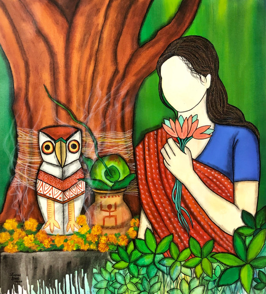 Lakshmi (ART_7129_53822) - Handpainted Art Painting - 30in X 33in