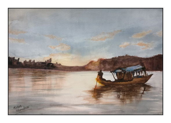 A Boatman (ART_7812_53818) - Handpainted Art Painting - 15in X 9in