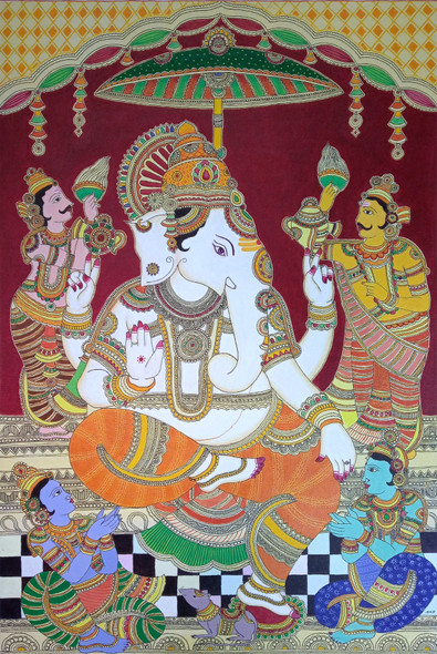 Ganesha (ART_7865_53774) - Handpainted Art Painting - 20in X 30in