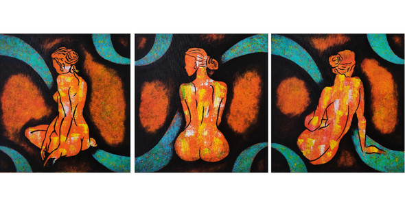 3 Piece Figurative Abstract (ART_5557_53773) - Handpainted Art Painting - 18in X 54in