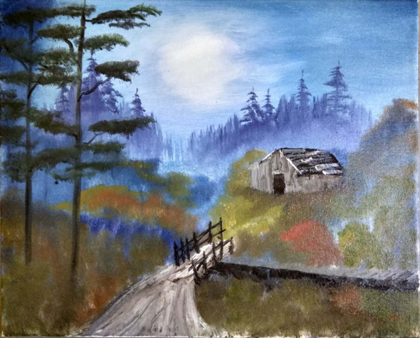 Cabin in nature (ART_7863_53758) - Handpainted Art Painting - 20in X 16in