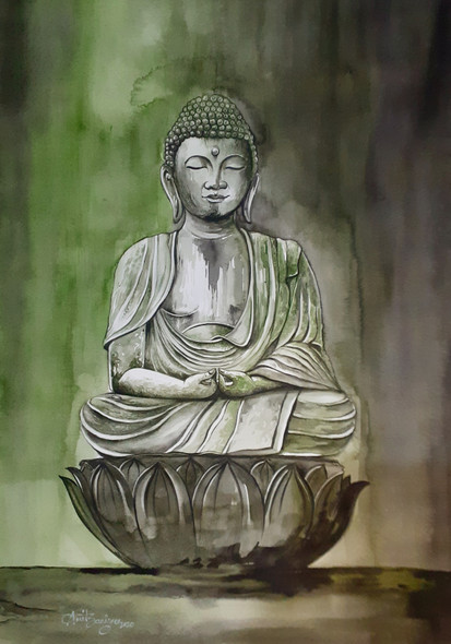 Buddha 02 (ART_7398_53705) - Handpainted Art Painting - 11in X 16in