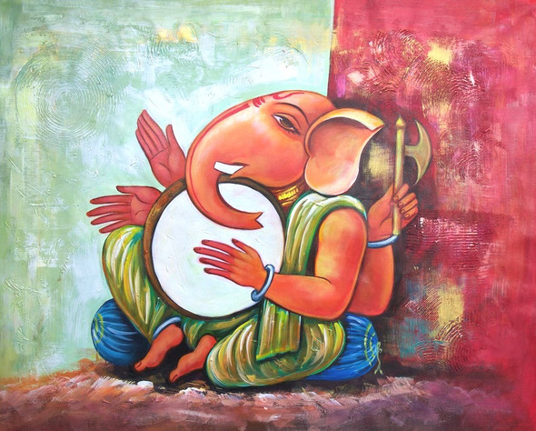 ganesha, lord ganesha, ganapati, ganapati with musical instrument, dhol, music