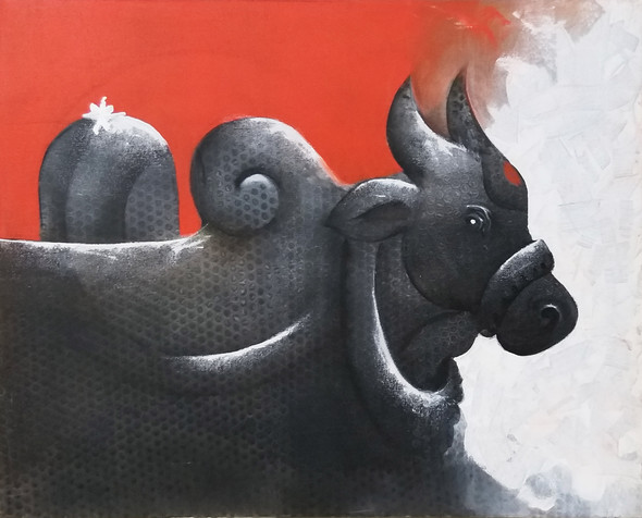 Nandi  (ART_7875_54130) - Handpainted Art Painting - 30in X 24in