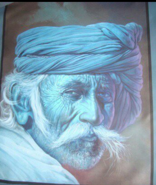 Rajasthani old man painting with one color  (ART_7555_54091) - Handpainted Art Painting - 36in X 28in