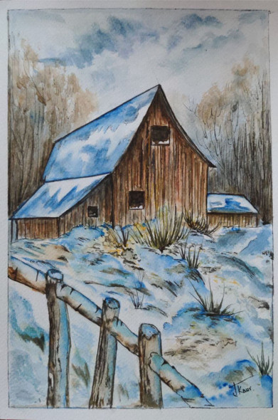 Beautiful Barn (ART_7810_53987) - Handpainted Art Painting - 8in X 11in