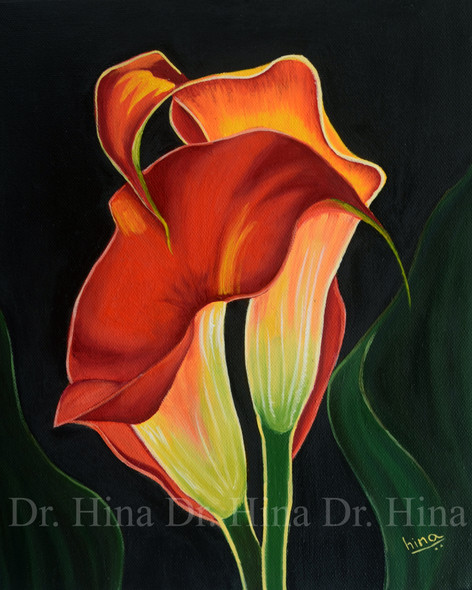 Orange flower (ART_7585_53726) - Handpainted Art Painting - 10in X 12in