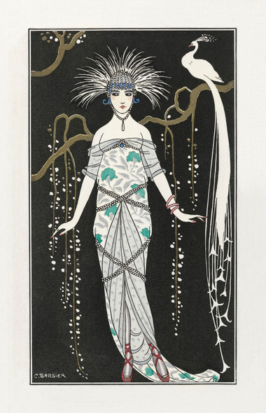 Costumes Parisiens- Grande Robe Du Soir From Journal Des Dames Et Des Modes (1914) By George Barbier (PRT_6221) - Canvas Art Print - 17in X 27in