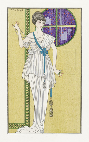 Costumes Parisiens, No 84- Grande Robe Du Soir From Journal Des Dames Et Des Modes (1913) By George Barbier (PRT_6230) - Canvas Art Print - 16in X 25in