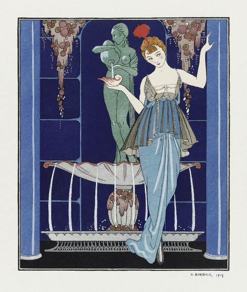 La Fontaine De Coquillages- Robe Du Soir De Paquin (1914) By George Barbier (PRT_6250) - Canvas Art Print - 20in X 23in