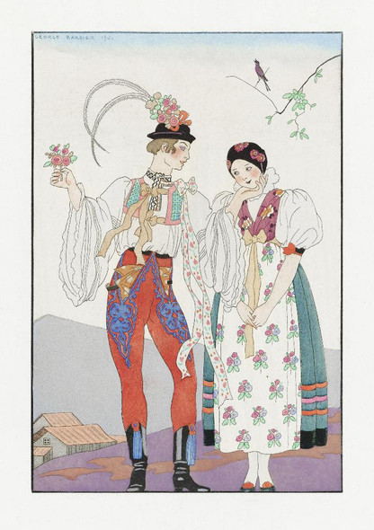 Le Coq Du Village (1922) By George Barbier. (PRT_6263) - Canvas Art Print - 17in X 24in