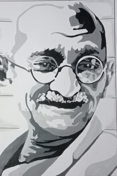 Gandhi (ART_5110_54187) - Handpainted Art Painting - 18in X 27in