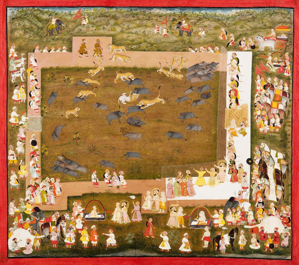 Maharana Sangram Singh II Of Mewar (1710‚Äì34) And Stages A Boar Hunt With Tigers At Sadri (PRT_6480) - Canvas Art Print - 32in X 28in