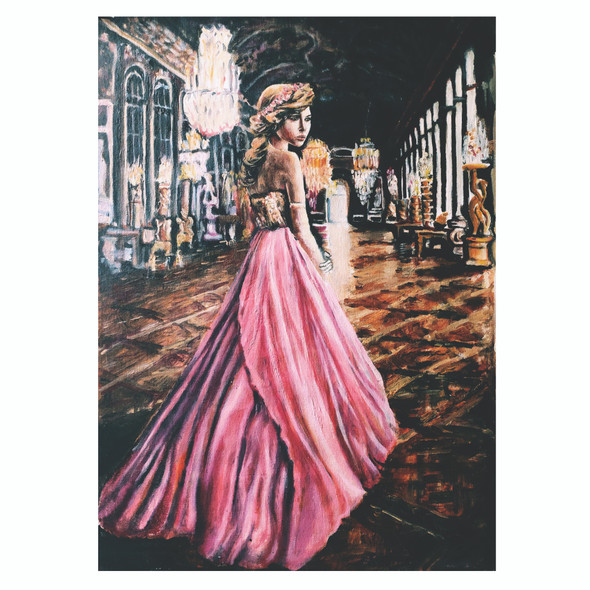 A Lady in Hall of Fame (ART_7891_54259) - Handpainted Art Painting - 19in X 27in