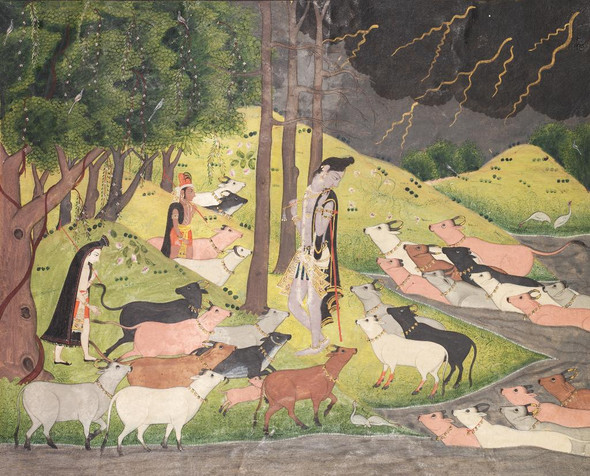 Krishna Summoning The Cows (PRT_6502) - Canvas Art Print - 34in X 27in