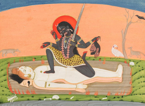 Kali On Shiva (PRT_6555) - Canvas Art Print - 36in X 26in