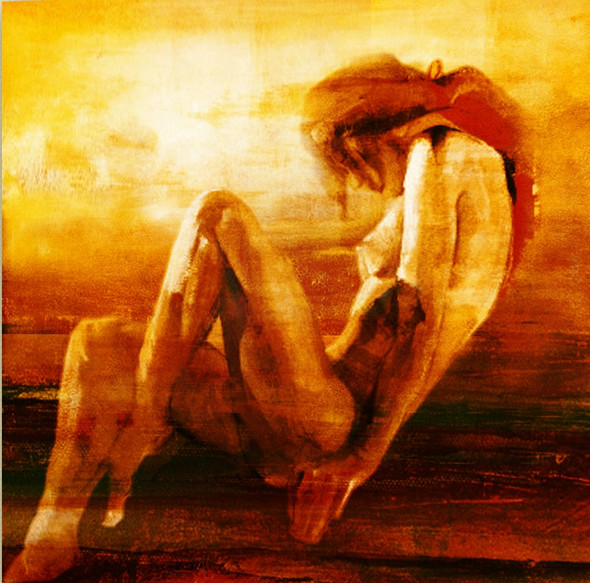 Women with red,orange background shades,After the Bath,Nude Art