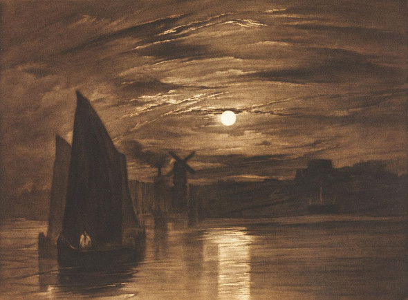 Moonlight On The Medway At Chatham (PRT_6586) - Canvas Art Print - 22in X 16in