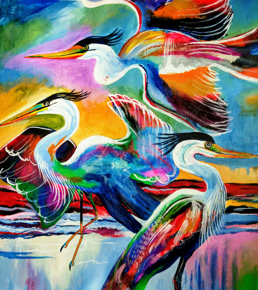 Heron Birds (ART_7664_52170) - Handpainted Art Painting - 23in X 26in
