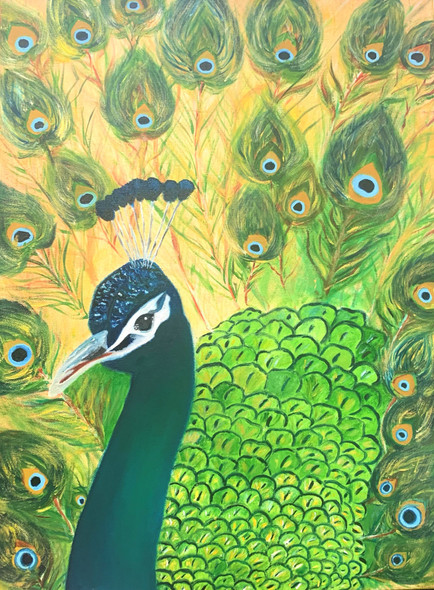 The Enchanting Peacock  (ART_7851_54692) - Handpainted Art Painting - 20in X 24in