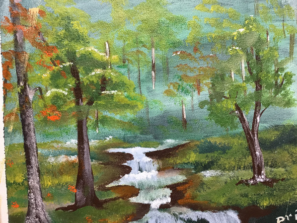 Forest stream (ART_7906_54649) - Handpainted Art Painting - 10in X 12in