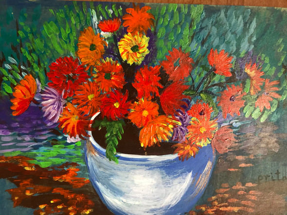 Crysanthemums (ART_7906_54644) - Handpainted Art Painting - 8in X 11in