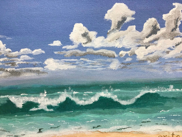 Waves and clouds (ART_7906_54599) - Handpainted Art Painting - 10in X 12in