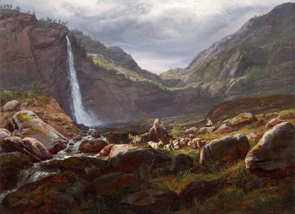 Feige Waterfall (Feigefossen), Lysterfjord, Norway By Johan Christian Clausen Dahl (PRT_6722) - Canvas Art Print - 39in X 28in