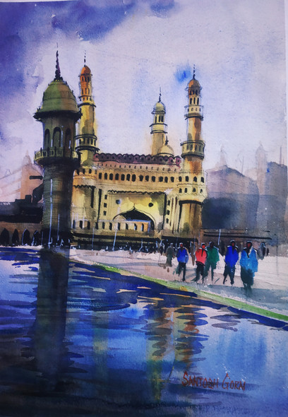 Char Minar (ART_7902_54734) - Handpainted Art Painting - 12in X 16in