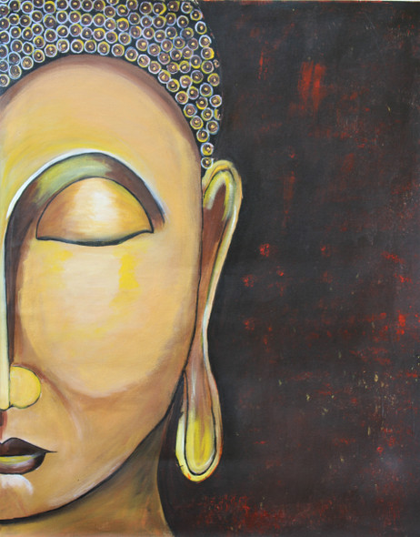 Half face golden Buddha   (ART_7915_54724) - Handpainted Art Painting - 30in X 36in